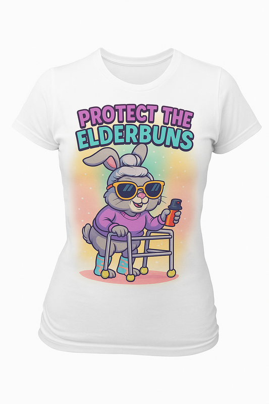 Protect the Elderbuns Funny Bunny Graphic Tee – Women’s T-Shirt